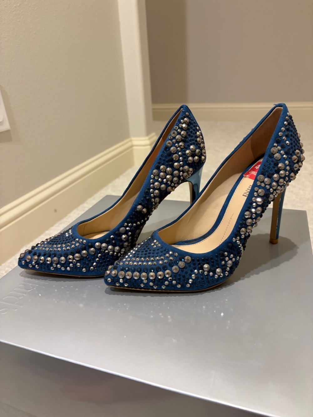 Gianni Bini Navy Blue Crystal-Studded Pointed-Toe Pumps
